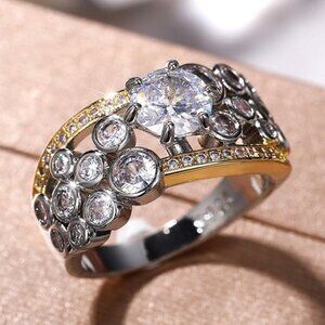925 Silver Plated 4A Round Brilliant Cut CZ Wedding Ring, MLNN1058